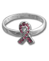 Crystal pink ribbon ring