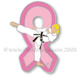 Sports Girl Karate Pink Ribbon Pin