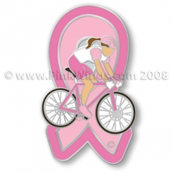 Sports Girl Bicycle Pink Ribbon Pin