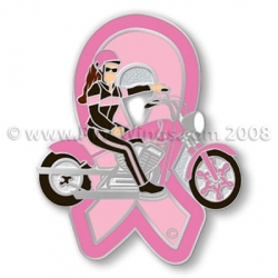 Sports Girl Motorcycle Pink Ribbon Pin