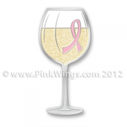 White Wine Glass Pink Ribbon Pin