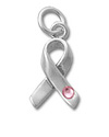 Sterling Ribbon Charm w/ Single Pink Crystal