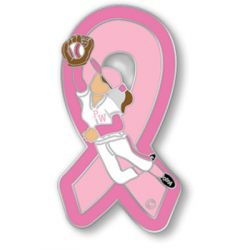 Sports Girl Softball Pink Ribbon Pin