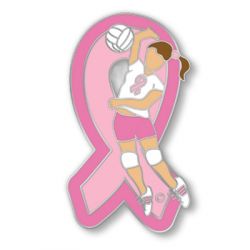 Sports Girl Volleyball Pink Ribbon Pin