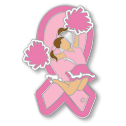 Sports Girl Cheerleader Pink Ribbon Pin