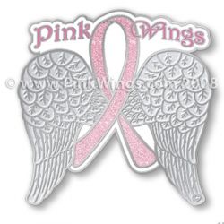 Silver Wings Pink Ribbon Pin