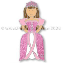 Princess Glitter Brunette Pink Ribbon Pin