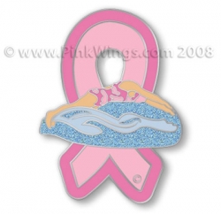 Sports Girl Swimmer Pink Ribbon Pin