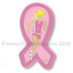 Sports Girl Runner Pink Ribbon Pin