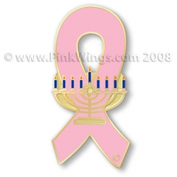 A Ribbon Menorah Pink Ribbon Pin