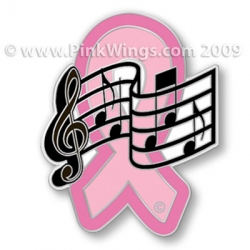 Music Note Pink Ribbon Pin