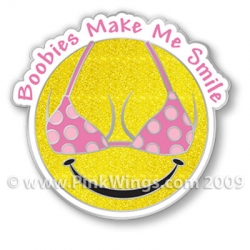 Boobies Make Me Smile Pink Ribbon Pin