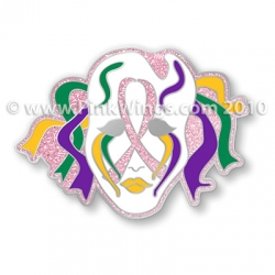 Mardi Gras Mask Pink Ribbon Pin