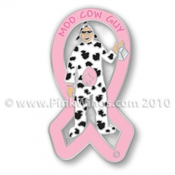 Moo Cow Guy Pink Ribbon Pin
