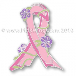 A Ribbon Flowers and Ivy Pink Ribbon Pin