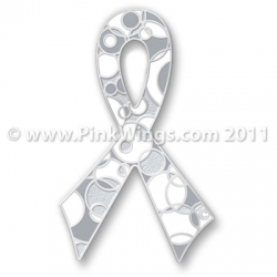 White and Grey Retro Ribbon for Brain, Lung or Bone Cancer Awareness