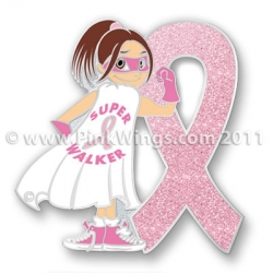 Super Walker Girl Pink Ribbon Pin