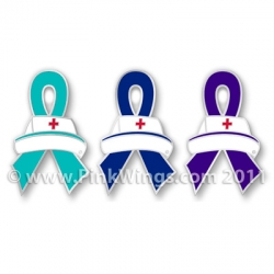 Nurse Ribbon Pin in Teal, Blue or Purple