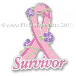 Survivor Flowers and Ivy Pink Ribbon Pin