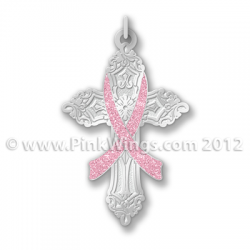 Pink Ribbon Cross Charm or Pendant