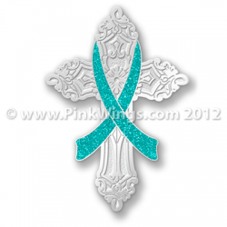 Teal Ribbon Cross pin