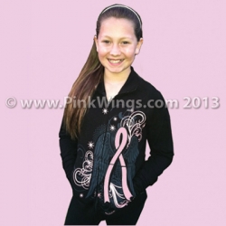 Black Zip Jacket with Pink Ribbon and Wings