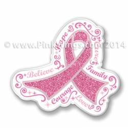 Swirl Pink Ribbon Pin with Words