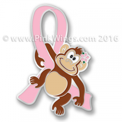 Monkey Pink Ribbon Pin