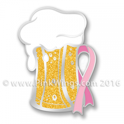 Beer Mug Pink Ribbon Pin