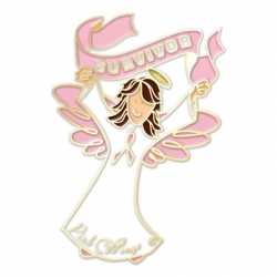 Angel Brunette "Survivor" Pink Ribbon Pin