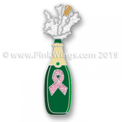 Champagne Bottle Pink Ribbon Pin