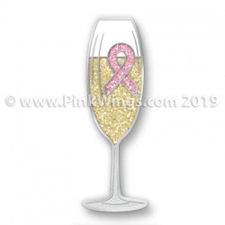 Champagne Flute Pink Ribbon Pin