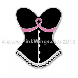 Black Bust Bustier Pink Ribbon Pin