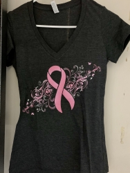 Grey Bella Pink Ribbon V-Neck Shirt 