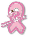 Sports Girl Snow Skier Pink Ribbon Pin