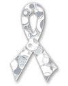 White and Grey Retro Ribbon for Brain, Lung or Bone Cancer Awareness
