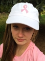 White Baseball Cap with Pink Ribbon 