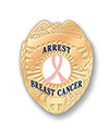 Police Badge Pink Ribbon Pin Blue Text